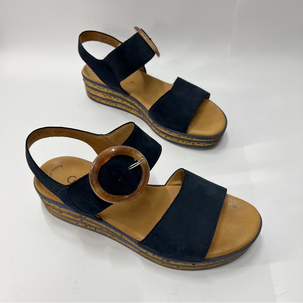 GABOR Women’s 6 Summer Coastal Blue Wedge Sandals Buckle Slingback Comfort Shoes